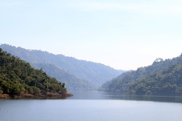 river mountain landscape, lagoon, lagune and sky