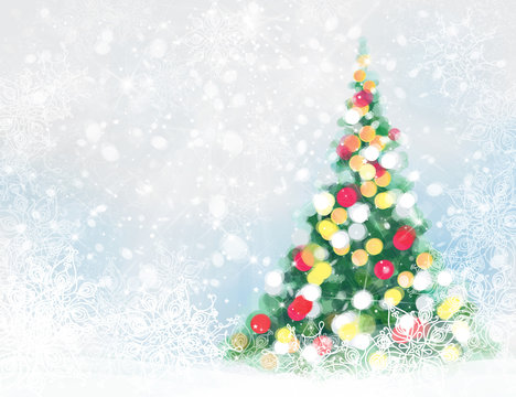 Vector Christmas tree greeting card.