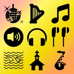 Fototapeta premium Vector icon set about music with 9 icons related to tv, net, sax, christianity and megaphone