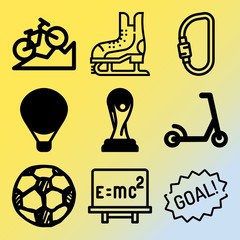 Vector icon set  about fitness and sport with 9 icons related to extreme, riding, water, safety and park