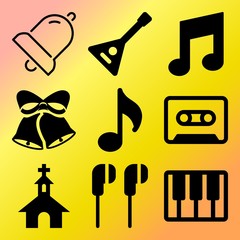 Vector icon set  about music with 9 icons related to wallpaper, simple, button, music instruments and merry
