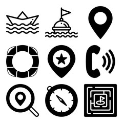 Vector icon set  about location with 9 icons related to zoom, communication, layout, letter and simple