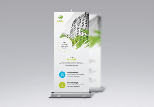 Business Banner Layout with Green and Blue Accents