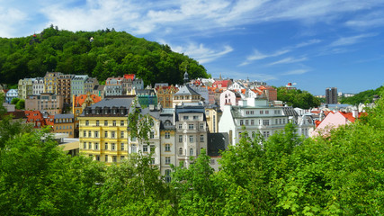 Old colourful villas, spa town Karlovy Vary, Czech Republic