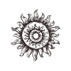 Sketch symbol of the sun. Pagan sun vector 