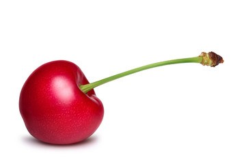 Ripe red cherry isolated on white background.