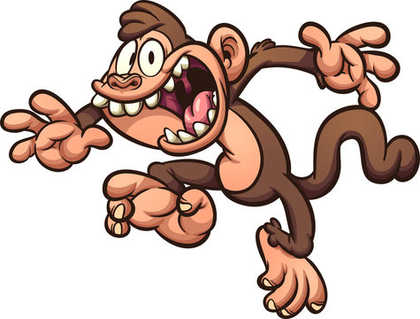 Screaming and jumping cartoon monkey. Vector clip art illustration with simple gradients. All in a single layer. 