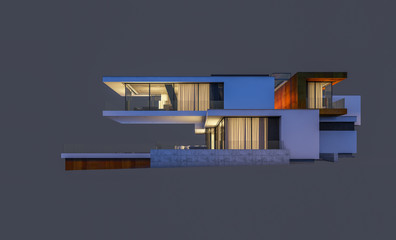 3d rendering of modern house at night isolated on gray.