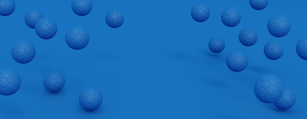 Banner with copy space of Modern Soccer Balls on Monochrome Colorful Background: Blue