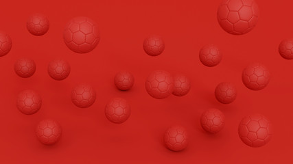 Modern Soccer Balls on Monochrome Colorful Background: Red