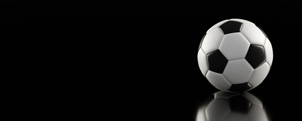 Soccer Ball Banner, Classic with Copy space on Black Background with Reflection