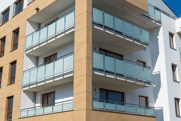 The balcony in a new block, architecture contemporary.