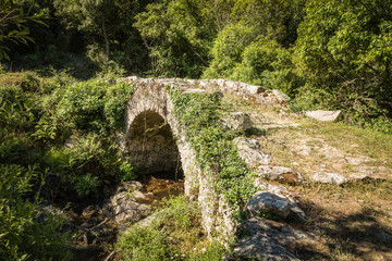 Fototapeta na wymiar Genoese stone arch bridge in Balagne region of Corsica