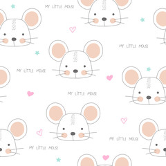 Cute mouse pastel seamless pattern with quotes. Vector hand drawn illustration.