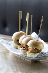 Mini Burger on Wooden Table