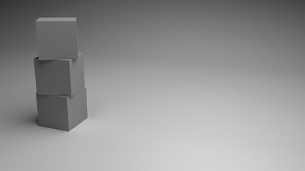 Stacked white cubes in front of a white background