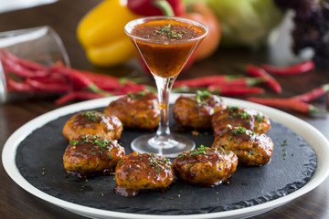 Chicken Shami Kebabs server with Hot Red sauce