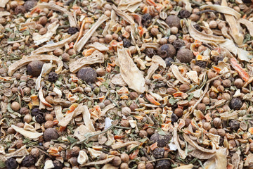 A mixture of dry seasonings for fish soup.