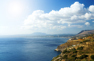 Fototapeta na wymiar Beautiful greek landscape at cloudy day. Place of north Crete