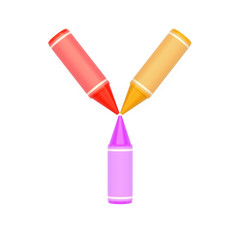 Colored wax crayons assembled like capital letter Y on white background, 3D rendered font image for education, art and childish typography