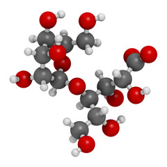 Lactobionic acid (lactobionate) molecule. Commonly used additive in food products, medicinal products and cosmetics. 3D rendering. Atoms are represented as spheres with conventional color coding.
