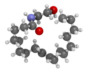 Oleoylethanolamide (OEA) endogenous peroxisome proliferator-activated receptor alpha (PPAR-α) agonist molecule. 3D rendering. Atoms are represented as spheres with conventional color.