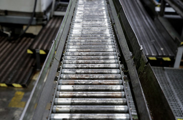 Fototapeta premium A roller conveyor chain and roller conveyor belt