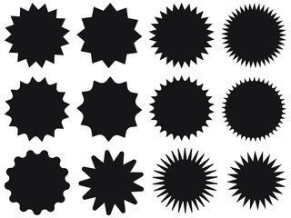 Blank promo stickers set. Starburst, graphic, sunburst, shine, stamp, decoration, sunshine, glitter symbol. Hipster Style badges. Vector design element great for retro style projects.