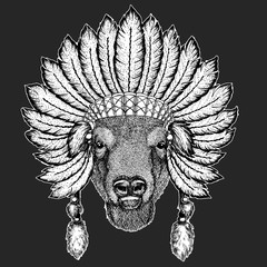 Wild bull Traditional ethnic indian boho headdress Tribal shaman hat Ceremonial element