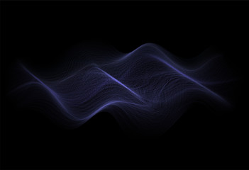 Abstract bokeh dots waves. Vector background. Blue on black.