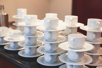 Set of coffee break in the hotel during conference meeting, with tea and coffee catering
