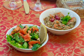 Tomato,cucumber and onion salad . Salad of cucumbers, tomatoes and red onion is in the plate