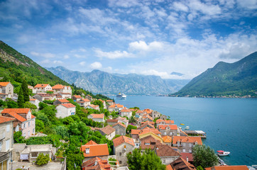 Fototapeta na wymiar Beautiful mediterranean landscape - town Perast, Kotor bay (Boka Kotorska), Montenegro.