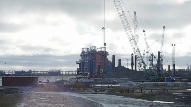 Workover rig at the oilfield. Video. Construction of an oil rig
