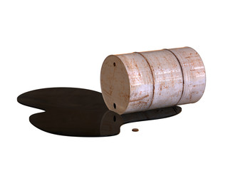 The old barrel is lying on its side. 3D illustration.