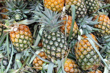 Many pineapples are placed for sale to tourists.