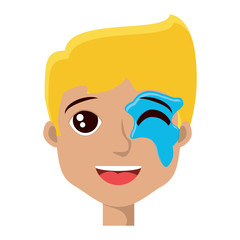 cartoon man with his face painted over white background, colorful design. vector illustration