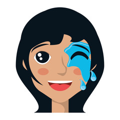 cartoon woman with her face painted over white background, vector illustration