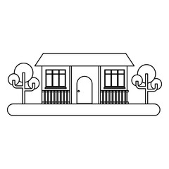 house and trees over landscape and white background, vector illustration