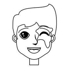 cartoon man with his face painted over white background, vector illustration