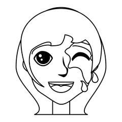 cartoon woman with her face painted over white background, vector illustration
