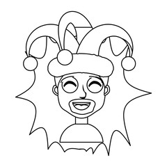 Cartoon man with his face painted and jester hat over white background, vector illustration