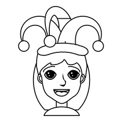 Cartoon girl with jester hat over white background, vector illustration