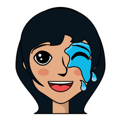 cartoon woman with her face painted over white background, vector illustration