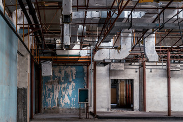 Ruins of buildings, abandoned gloomy and terrifying factory buildings