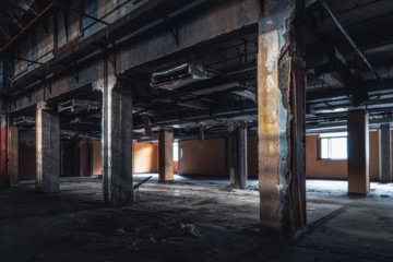 Ruins of buildings, abandoned gloomy and terrifying factory buildings