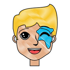 cartoon man with his face painted over white background, colorful design. vector illustration