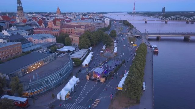 Aerial view of the Riga old town celebrating "Jani".