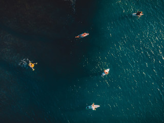Aerial shooting surfing. Surfers in ocean © artifirsov