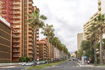 Playa Jardin,Puerto de la Cruz, Tenerife, Spain- May 18, 2018: Street of the city of Puerto de la Cruz .